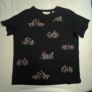 Vintage Bechamel Women's Size Large Floral Embroidered Black 100% Cotton T-Shirt